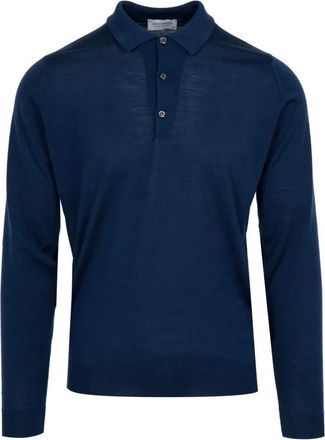 John Smedley Polo Shirt - Heren - Polos - Blauw - M - Wol - Tops