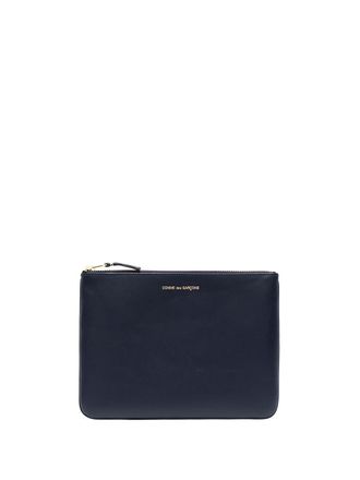 Comme Des Gar&ccedil;ons logo print zipped purse - unisex - Calf Leather - One Size - Blue
