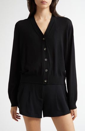 Johnstons of Elgin Superfine Merino Wool V-Neck Cardigan in Black at Nordstrom, Size Xx-Small