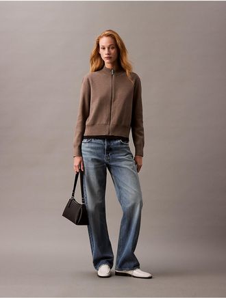 Calvin Klein Womens Tech Knit Bomber Jacket - Brown - XS