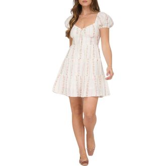 Blu Pepper Floral Print Puff Sleeve Minidress in Pink Multi at Nordstrom Rack, Size Medium