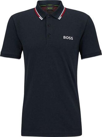 HUGO BOSS Mens Paddy Pro Navy Blue Stretch Cotton Short Sleeve Polo T-Shirt