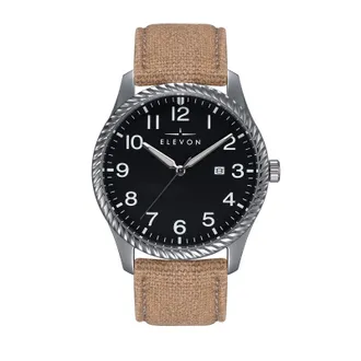 Elevon Watches Crosswind 42 mm Canvas-Overlaid Leather Watch with Date