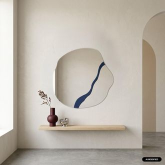 Sweeek Espejo dise&ntilde;o org&aacute;nico de madera, 74,5 cm, azul