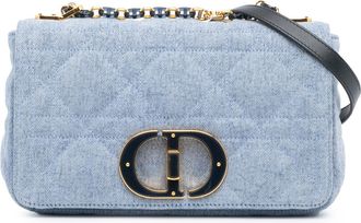Dior Pre-owned Womens Caro Denim Quilted Shoulder Bag - Light Grey Cotton - One Size