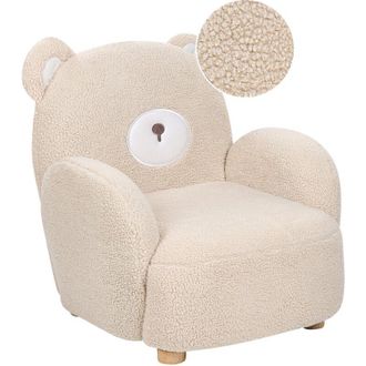 Beliani Silla Con Forma De Oso Tapizada En Poli&eacute;ster De Imitaci&oacute;n De Piel Con Reposabrazos De Felpa Muebles Para Ni&ntilde;os Beige Boo