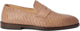 Brunello Cucinelli Loafers, male, Brown, 8 UK, Brown Interwoven Penny Slot Loafers