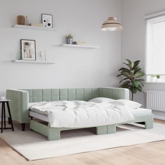 vidaXL Sof&aacute; Cama Nido Terciopelo Gris Claro 90x190 Cm Vidaxl