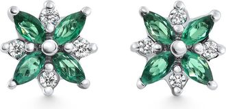 Pompeii3 60Ct Petal Green Emerald Diamond Earrings 14k White Gold Lab Grown Studs