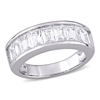 Amour 2 3/4 CT TGW Baguette-cut Created White Sapphire Semi-eternity Anniversary Band In Sterling Silver