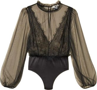 Twin-Set Tulen body met kant - Zwart