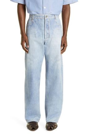 Bottega Veneta Denim Print Leather Jeans in Light Blue at Nordstrom, Size 30 Us