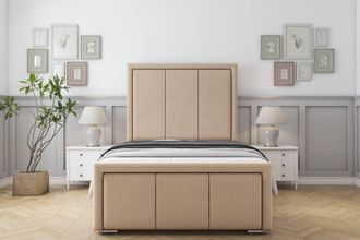 Sloomy Lancaster Plush Bed Frame With 50 Upholstered Headboard in Stone | Size: Small Double