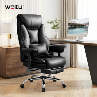 Woltu Woltu Silla De Oficina Con Reposacabezas, Coj&iacute;n Lumbar, Reposapi&eacute;s Retr&aacute;ctil, Reposabrazos Ajustables De Pu Y Respaldo Reclinable Hasta 135&deg;, Negro