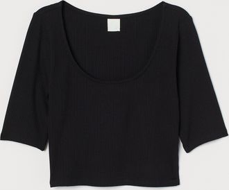 H&M Geripptes Cropped Shirt - Schwarz