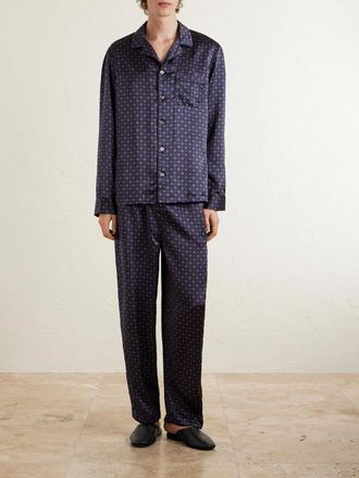 Derek Rose Brindisi 127 Camp-Collar Printed Silk-Satin Pyjama Set