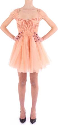 Elisabetta Franchi Dolly Line Jurk met Geborduurde Strik - Dames - Korte kleedjes - Roze - S - Kleedjes