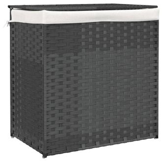 vidaXL Vidaxl - Cesto De Ropa Sucia 2 Secciones Rat&aacute;n Sint&eacute;tico Gris 53x35x57cm