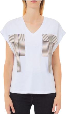 Liu Jo Mode T-Shirt Wit/Grijs met Blauw - Dames - T-shirts - Wit - M - Katoen - Tops