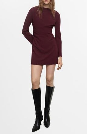 Mango Ruched Bateau Neck Long Sleeve Minidress in Maroon at Nordstrom Rack, Size 2
