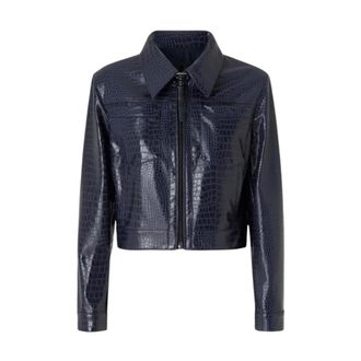 Pinko Chaqueta Aviador Crop Efecto Cocodrilo - Jackets - Mujer - Azul - XS
