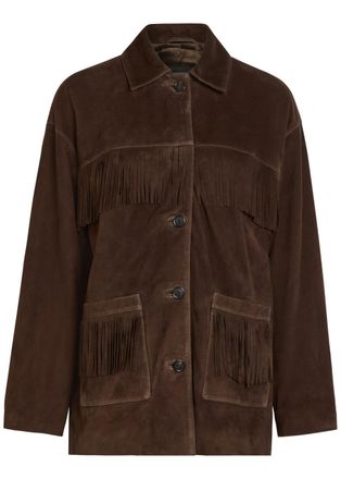 Nili Lotan Foudre Fringed Suede Jacket - Dark Brown - L (UK14 / L)