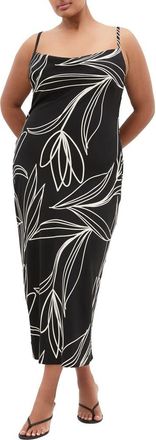 City Chic Sadie Floral Print Slipdress in Black Bloom at Nordstrom, Size Xxxs