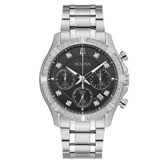 Bulova Classic Chronograph Quartz Diamond Black Dial Mens Watch 96J119