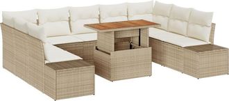 vidaXL Garden Sofa Set with Storage 10 pcs Beige Poly rattan Vidaxl