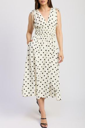 En Saison Harley Print Shirred Sleeveless Maxi Dress in Ivory Black at Nordstrom, Size X-Small