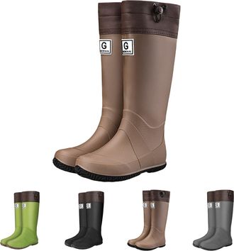 Generic Womens Foldable Mid Calf Wellies Rain Boots-Rubber Boot with Adjustable Cuff Drawtring Anti Slip Wellington Boots Full Length Knee High for Festival &