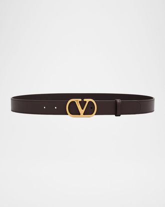 Valentino Garavani VLogo Signature Calfskin Leather Belt, 30mm