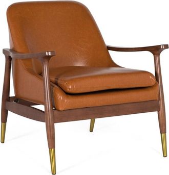 Giner&Colomer Sillón moderno en madera y pu marrón con detalles dorados