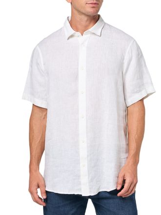 A|X Armani Exchange Mens Short Sleeve Regular Fit Linen Shirt, Shirt, White, XL
