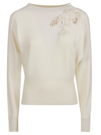Ermanno Scervino Floral-Embroidered Round Neck Knit Sweater