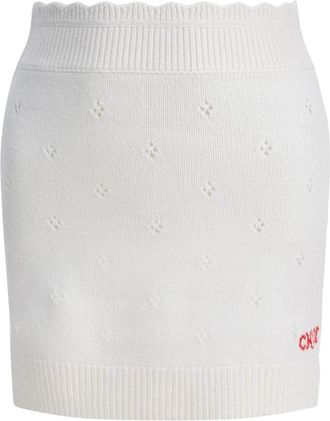 Chlo&eacute; Gebreide minirok met oogjesdetails - Dames - Korte rokken - Wit - M - Wol - Rokken