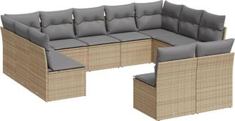 vidaXL Set De Sof&aacute;s De Jard&iacute;n 11pzas Con Cojines Rat&aacute;n Sint&eacute;tico Beige Vidaxl