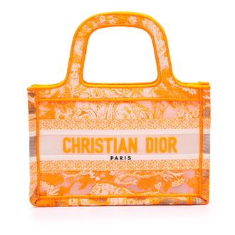 Dior Pre-owned Womens Mini Canvas Embroidered Dioriviera Toile De Jouy Book Tote - Orange Textile - One Size