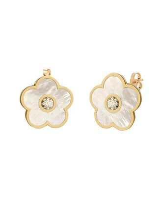 Gabi Rielle 14K Over Silver Pearl Cz Flower Earrings