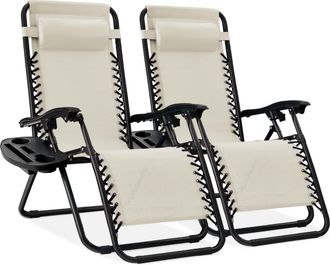Best Choice Products Set of 2 Zero Gravity Lounge Chair Recliners for Patio, Pool w/ Cup Holder Tray