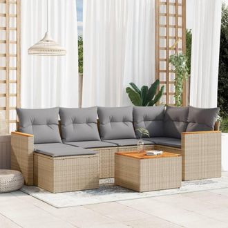 vidaXL Vidaxl - Set Sof&aacute;s De Jard&iacute;n 7 Piezas Y Cojines Rat&aacute;n Sint&eacute;tico Beige