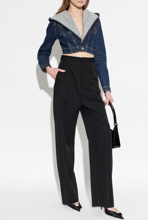 Alaia Denim Jacket With Hood, Womens, Navy Blue