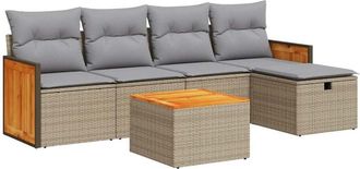 vidaXL Vidaxl - Juego De Sof&aacute;s Jard&iacute;n Con Cojines 6 Pzas Rat&aacute;n Sint&eacute;tico Beige