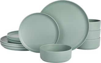 Gibson Canyon Crest 12 Piece Stackable Melamine Dinnerware Set in Sage