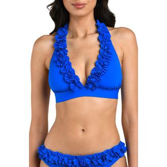 La Blanca Island Goddess Ruffle Halter Bikini Top in Lapis at Nordstrom, Size 12