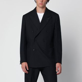 Lardini Blue double-breasted jacket in wool with pinstripe pattern