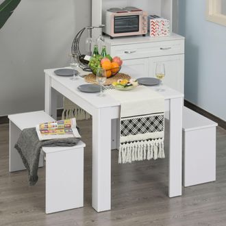 HOMCOM 3 Pcs Modern Dining Table Set Table 2 Bench Seats Compact in White