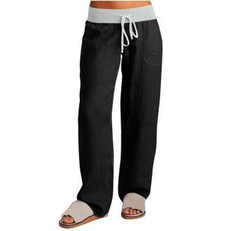 Generic Casual Trousers Womens Long Straight Leg Sweatpants with Drawstring Low Waist Straight Trousers Two-Tone Patchwork Sports Trousers Yoga Training Trous