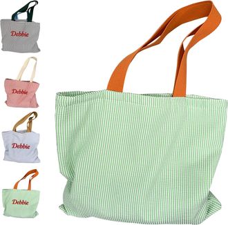 Generic Personalized Canvas Tote Bag, Custom Text Striped Shoulder Bag, Customised Large Capacity Makeup Bag, DIY Bag Gifts for Travel, Shopping, Beach, Birth