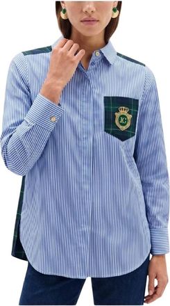 Lola Casademunt Camisa Combinada Rayas Tartan - Dames - Overhemden - Blauw - M - Polyester - Overhemden